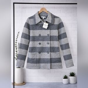 Toad&Co NWT Horny Toad Gray Striped Double-Breasted Coat Pea Coat Cardigan XS